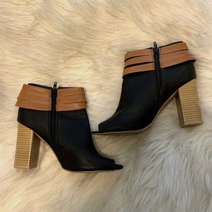 Qupid Black and Brown Bootie Heels with Zipper